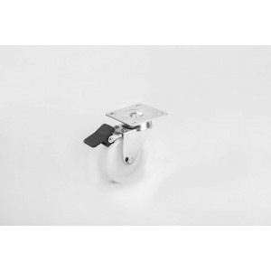 Polyamid Beyaz Makaralı Döner Tablalı Frenli Teker- 75*20 mm